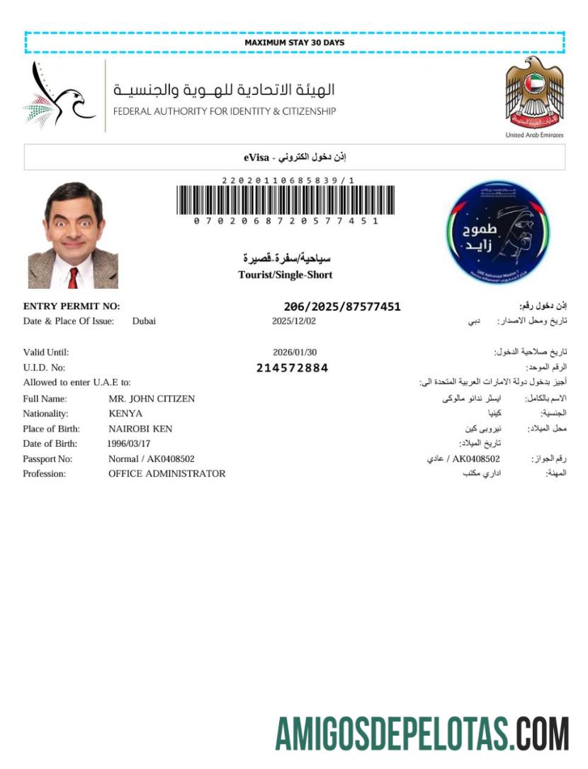 realista Modelo de visto E dos Emirados Árabes Unidos em formatos Word e PDF, versão 6